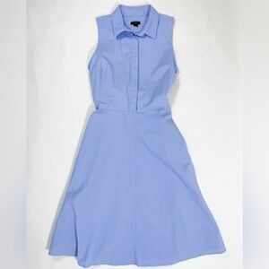 Ann Taylor Light Blue Sleeveless A Line Tie Waist Poplin Shirt Dress